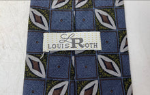 Load image into Gallery viewer, Louis Roth Mens Blue And Gray Geometric Print Silk Adjustable Formal Pointed Tie
