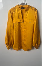 Load image into Gallery viewer, Karl Lagerfeld Womens Yellow Long Sleeve Button Front Blouse Top Size M

