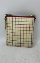 Load image into Gallery viewer, Coach Womens Beige Burgundy Heritage Tattersall Swingpack Crossbody Bag
