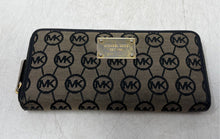 Load image into Gallery viewer, Michael Kors Womens Beige Black Monogram Credit Card Slots Zip-Around Wallet
