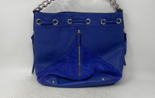 Load image into Gallery viewer, Marc Fisher Womens Blue Leather Suede Chain Strap Bucket &amp; Drawstring Bag
