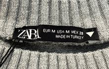 Load image into Gallery viewer, Zara Womens Gray Rhinestone Long Sleeve Cropped Pullover Sweater Size M With Tag
