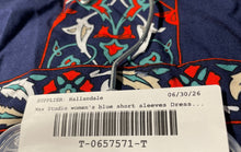 Load image into Gallery viewer, Max Studio Womens Blue Printed Cold-Shoulder Sleeve Mini Dress Size M With Tag
