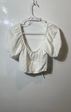 Load image into Gallery viewer, Zara Womens White Short Puff Sleeve Scoop Neck Tie Back Cropped Top Size S

