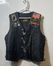 Load image into Gallery viewer, Mens Black Genuine Leather Sleeveless Side Lace-Up Button Front Biker Vest Sz M
