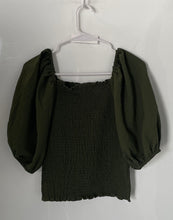 Load image into Gallery viewer, INC International Concepts Womens Green Puff Sleeve Square Neck Blouse Top Sz S
