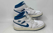 Load image into Gallery viewer, Nike Boys Air Jordan 1 Mid SE White Blue Lace-Up Sneakers Shoes Size 7Y No Laces
