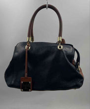 Load image into Gallery viewer, Authentic Valentina Womens Black Brown Genuine Leather Satchel Handbag Stained
