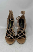 Load image into Gallery viewer, Liliana Womens Gold Pink Peep Toe Back Zip Stiletto Strappy Heels Size 7.5
