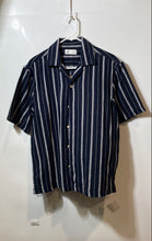 Load image into Gallery viewer, Zara Mens Blue White Striped Short Sleeve Button-Up Shirt Size Small
