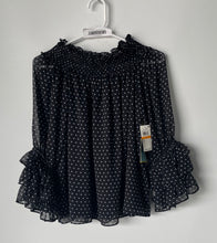 Load image into Gallery viewer, CeCe Womens Blue Polka Dot Ruffle Sleeve Pullover Blouse Top Size S With Tag

