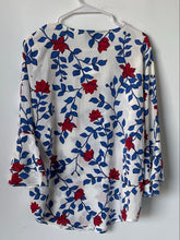 Load image into Gallery viewer, Liz Claiborne Career Womens White Blue Floral Long Sleeve Blouse Top Size L
