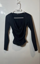 Load image into Gallery viewer, Zara Womens Black Long Sleeve Cowl Neck Regular Fit Ruched Blouse Top Size S
