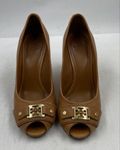 Load image into Gallery viewer, Authentic Tory Burch Womens Brown Leather Peep Toe Wedge Platform Heels Sz 7.5M
