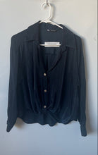 Load image into Gallery viewer, Zara Womens Black Long Sleeve Regular Fit Collared Button-Up Shirt Size S
