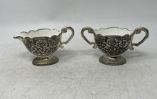 Load image into Gallery viewer, Vintage Silver-Tone Footed Floral Embossed Tea Coffee And Tray Set Of 3 Pcs
