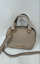 Load image into Gallery viewer, Adrienne Vittadini Womens Cream Monogram Embossed Faux Leather Crossbody Bag
