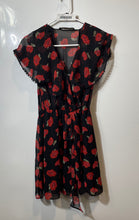 Load image into Gallery viewer, Zara Womens Black &amp; Red Floral V-Neck Short Sleeve Tie Waist Mini Dress Size S
