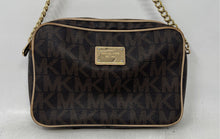 Load image into Gallery viewer, Michael Kors Womens Brown Monogram Zip Top Chain Strap Jet Set Crossbody Bag
