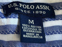 Load image into Gallery viewer, US Polo Assn. Womens Blue White Striped Short Sleeve Tie Waist Blouse Top Size M
