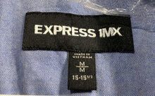Load image into Gallery viewer, Express 1MX Mens Blue Long Sleeve Collared Dress Shirts Size Medium 15-15.5

