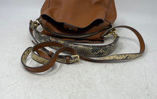Load image into Gallery viewer, Sondra Roberts Womens Brown Pebbled Leather Snakeskin Strap Crossbody Bag
