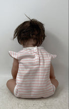 Load image into Gallery viewer, RBG Baby Doll Pink White Striped Bunny Outfit Brown Hair Toy Stained
