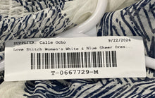 Load image into Gallery viewer, Lovestitch Womens White &amp; Blue Leaf Print Sheer Smocked Waist Maxi Dress Size S
