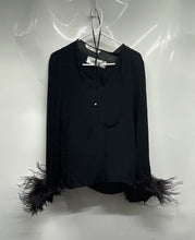 Load image into Gallery viewer, Zara Womens Black Feathered Long Sleeve V-Neck Blouse Top Size XS
