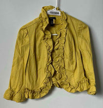 Load image into Gallery viewer, INC International Concepts Womens Yellow Ruffle Trim Open Front Jacket Size 2
