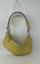 Load image into Gallery viewer, Giudit Womens Yellow Suede Shoulder Strap Lined Zip Top Hobo Handbag Worn
