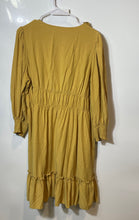 Load image into Gallery viewer, Calvin Klein Womens Mustard Puff Sleeve V-Neck Ruffle Hem A-Line Dress Size 14
