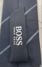 Load image into Gallery viewer, Hugo Boss Mens Dark Blue Striped Silk Designer Adjustable Pointed Tie
