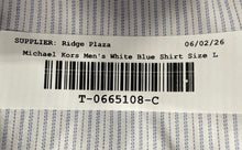 Load image into Gallery viewer, Michael Kors Mens White Blue Striped Print Cotton Slim Fit Dress Shirt Size L
