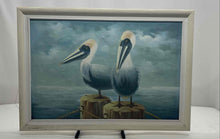 Load image into Gallery viewer, 2 Pelicans Perched On Pilings Above The Ocean Wall Decor Art Painting On Canvas
