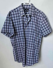 Load image into Gallery viewer, Hugo Boss Mens Blue Gray Plaid Sharp Fit Short Sleeve Button-Up Shirt Size 2XL
