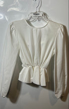 Load image into Gallery viewer, Zara Womens White Crew-Neck Regular Fit Long Sleeve Peplum Blouse Top Size S
