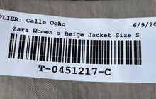 Load image into Gallery viewer, Zara Womens Beige Notch Lapel Front Tie Long Sleeve Blazer Jacket Size Small
