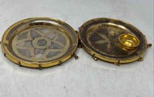 Load image into Gallery viewer, Lot Of 2 Pieces Vintage Gold-Tone Star Design Round Candlesticks Holder Plates
