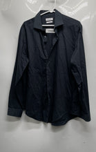 Load image into Gallery viewer, Calvin Klein Mens Black Long Sleeve Collared Slim-Fit Dress Shirt Size L 16-16.5

