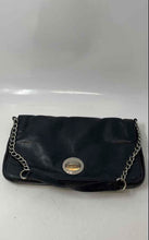 Load image into Gallery viewer, Audrey Brooke Womens Dark Blue Leather Chain Strap Flap Shoulder Bag
