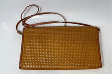 Load image into Gallery viewer, Amelia Berko Womens Brown Embossed Leather Weave Design Snap Flap Shoulder Bag
