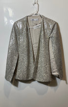 Load image into Gallery viewer, Zara Womens Silver Sequin Draped Sleeve Stretch Open Front Jacket Cape Size M
