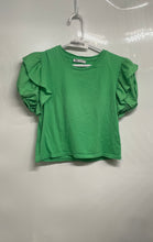 Load image into Gallery viewer, Zara Womens Green Ruffle Puff Short Sleeve Crew Neck Cropped T-Shirt Size Small
