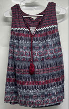 Load image into Gallery viewer, Lucky Brand Womens Red Blue Printed Sleeveless Tie-Neck Blouse Top Size M
