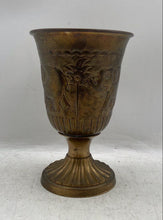 Load image into Gallery viewer, Vintage Brass Indian Embossed Elephant Design Pedestal Goblet Shaped Vase
