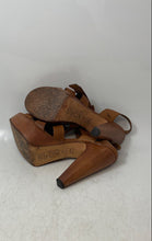 Load image into Gallery viewer, Michael Kors Womens Brown Leather Open Toe Wood Cone Platform Heels Size 8
