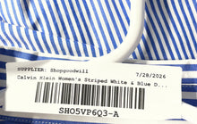 Load image into Gallery viewer, Calvin Klein Womens White Blue Striped Long Sleeve Belted Waist Shirt Dress Sz 8
