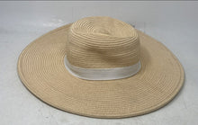 Load image into Gallery viewer, Vince Camuto Womens White Beige Paper Straw Ribbon Band Wide Brim Sun Hat
