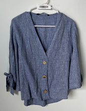 Load image into Gallery viewer, Zara Womens Blue Tie Sleeve V-Neck Button Front Casual Blouse Top Size Small
